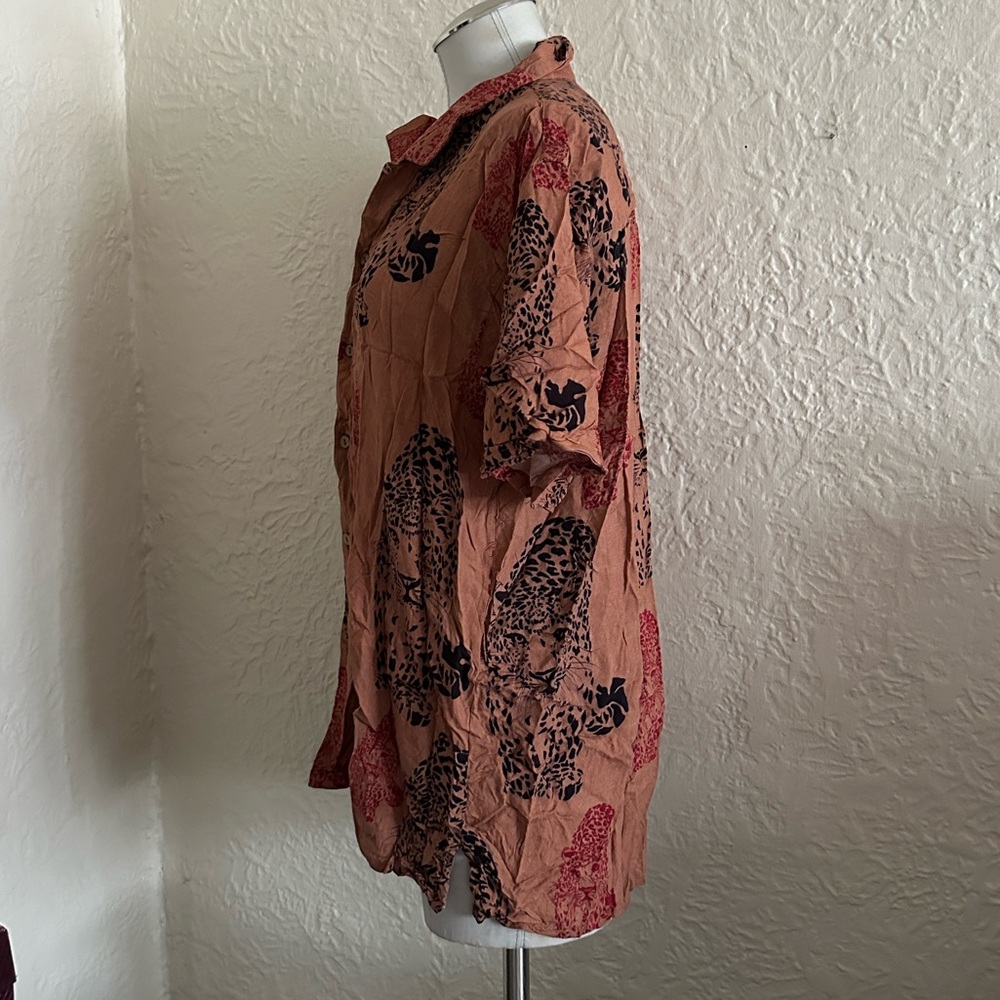 Raga Man Tan Jungle Cat Short Sleeve Button Up Shirt XL - Picture 3 of 7